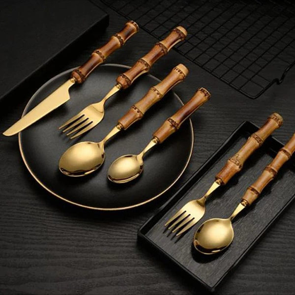 Couverts de table  en acier inoxydable avec manche en bambou | Cuisine Confort Élite