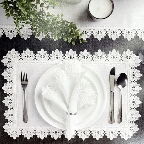 Serviettes De Table En Lin Lot De 6 PièCes | cuisineconfortelite Blanc dentelles  (35X50 cm)